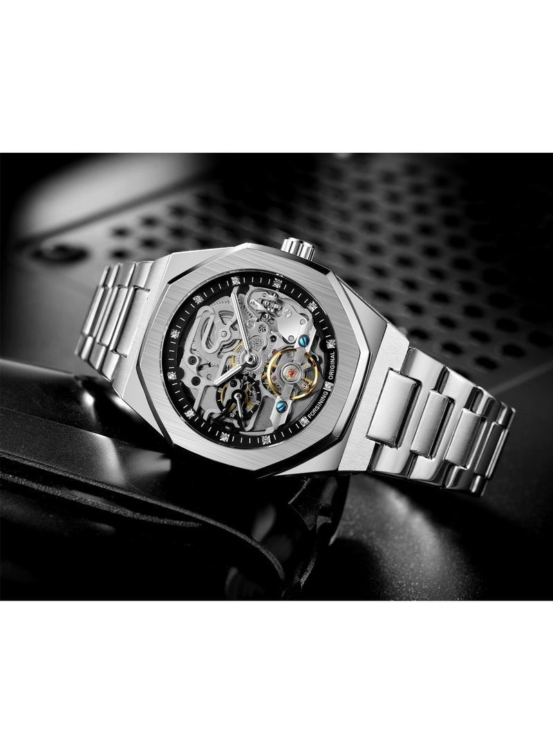 Bukela Watches for Men Watch Stainless Steel Luxury Luminous Water Resistant Automatic Mechanical Wristwatch 375SIBK - Image 5